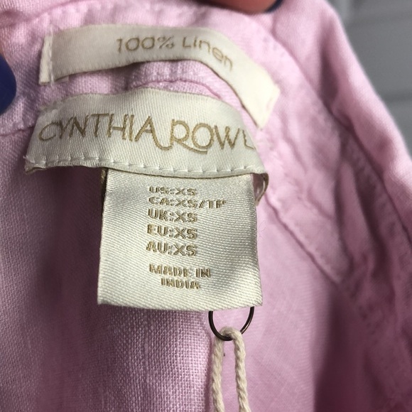 Cynthia Rowley Button Up Pink Linen Sleeve Tie New Retro - Picture 4 of 5